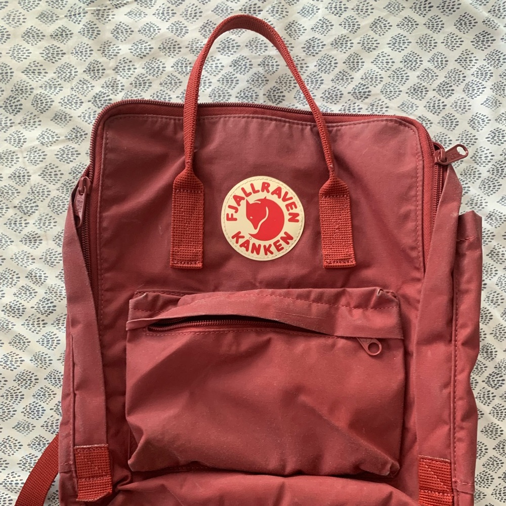 Red Fjallraven Kanken backpack
